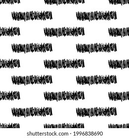 Seamless pattern with black pencil brushstrokes in abstract shapes on white background. Vector illustration