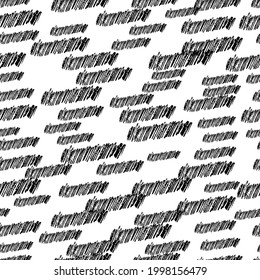 Seamless pattern with black pencil brushstrokes in abstract shapes on white background. Vector illustration
