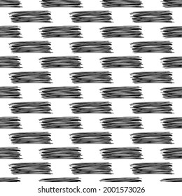 Seamless pattern with black pencil brushstrokes in abstract shapes on white background. Vector illustration