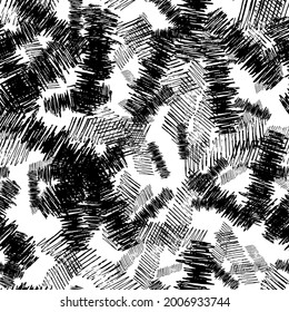 Patrón sin brillo con pinceles de lápiz negro en formas abstractas sobre fondo blanco. Ilustración del vector
