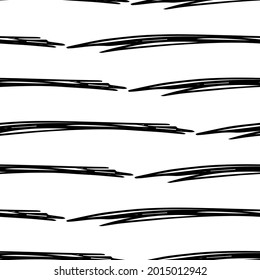 Seamless pattern with black pencil brushstrokes in abstract shapes on white background. Vector illustration