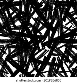 Patrón sin brillo con pinceles de lápiz negro en formas abstractas sobre fondo blanco. Ilustración del vector