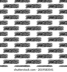 Seamless pattern with black pencil brushstrokes in abstract shapes on white background. Vector illustration