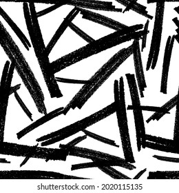 Patrón sin brillo con pinceles de lápiz negro en formas abstractas sobre fondo blanco. Ilustración del vector