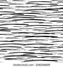 Seamless pattern with black pencil brushstrokes in abstract shapes on white background. Vector illustration