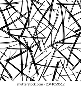 Seamless pattern with black pencil brushstrokes in abstract shapes on white background. Vector illustration