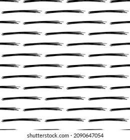 Seamless pattern with black pencil brushstrokes in abstract shapes on white background. Vector illustration