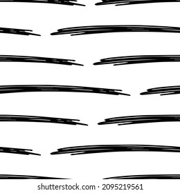 Seamless pattern with black pencil brushstrokes in abstract shapes on white background. Vector illustration