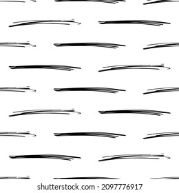 Seamless pattern with black pencil brushstrokes in abstract shapes on white background. Vector illustration