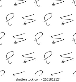 Seamless pattern with black pencil brushstrokes in abstract shapes on white background. Vector illustration