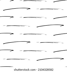 Seamless pattern with black pencil brushstrokes in abstract shapes on white background. Vector illustration