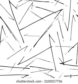 Seamless pattern with black pencil brushstrokes in abstract shapes on white background. Vector illustration