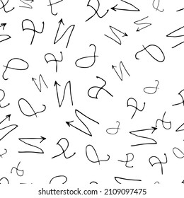 Patrón sin brillo con pinceles de lápiz negro en formas abstractas sobre fondo blanco. Ilustración del vector