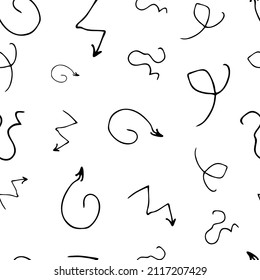 Seamless pattern with black pencil brushstrokes in abstract shapes on white background. Vector illustration