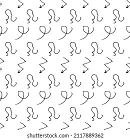 Seamless pattern with black pencil brushstrokes in abstract shapes on white background. Vector illustration