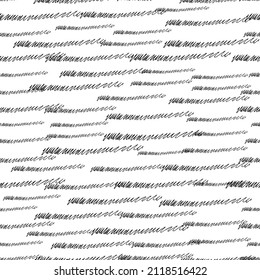 Seamless pattern with black pencil brushstrokes in abstract shapes on white background. Vector illustration