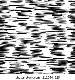 Seamless pattern with black pencil brushstrokes in abstract shapes on white background. Vector illustration