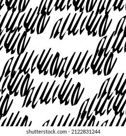 Seamless pattern with black pencil brushstrokes in abstract shapes on white background. Vector illustration
