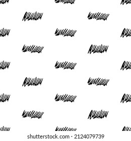 Seamless pattern with black pencil brushstrokes in abstract shapes on white background. Vector illustration