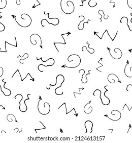 Seamless pattern with black pencil brushstrokes in abstract shapes on white background. Vector illustration