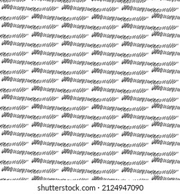 Seamless pattern with black pencil brushstrokes in abstract shapes on white background. Vector illustration