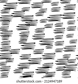 Seamless pattern with black pencil brushstrokes in abstract shapes on white background. Vector illustration