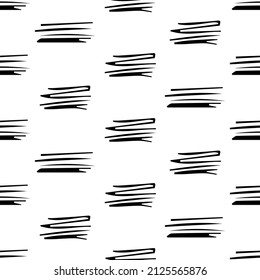 Patrón sin brillo con pinceles de lápiz negro en formas abstractas sobre fondo blanco. Ilustración del vector