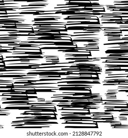 Patrón sin brillo con pinceles de lápiz negro en formas abstractas sobre fondo blanco. Ilustración del vector