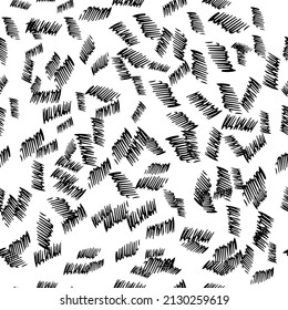 Patrón sin brillo con pinceles de lápiz negro en formas abstractas sobre fondo blanco. Ilustración del vector