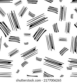 Patrón sin brillo con pinceles de lápiz negro en formas abstractas sobre fondo blanco. Ilustración del vector