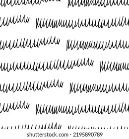 Seamless pattern with black pencil brushstrokes in abstract shapes on white background. Vector illustration