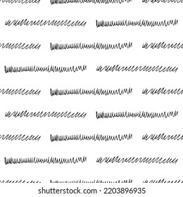 Seamless pattern with black pencil brushstrokes in abstract shapes on white background. Vector illustration