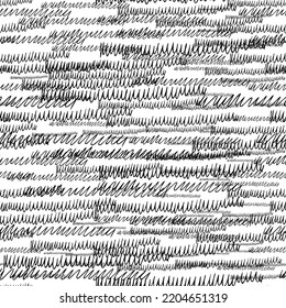 Nahtloses Muster mit schwarzen Pinselstrichen in abstrakten Formen auf weißem Hintergrund. Vektorgrafik