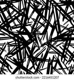 Seamless pattern with black pencil brushstrokes in abstract shapes on white background. Vector illustration