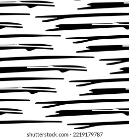 Seamless pattern with black pencil brushstrokes in abstract shapes on white background. Vector illustration