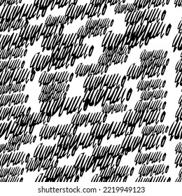 Patrón sin brillo con pinceles de lápiz negro en formas abstractas sobre fondo blanco. Ilustración del vector