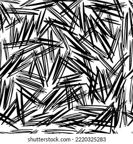 Patrón sin brillo con pinceles de lápiz negro en formas abstractas sobre fondo blanco. Ilustración del vector