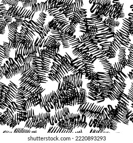 Patrón sin brillo con pinceles de lápiz negro en formas abstractas sobre fondo blanco. Ilustración del vector