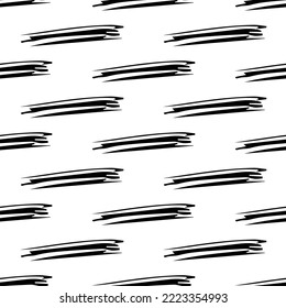 Seamless pattern with black pencil brushstrokes in abstract shapes on white background. Vector illustration