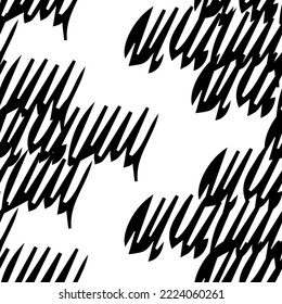 Seamless pattern with black pencil brushstrokes in abstract shapes on white background. Vector illustration