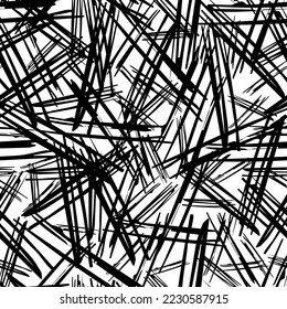 Seamless pattern with black pencil brushstrokes in abstract shapes on white background. Vector illustration