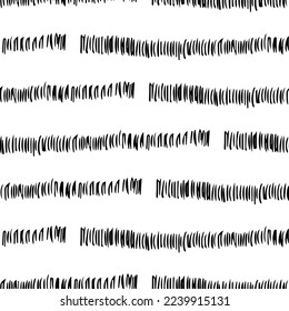 Seamless pattern with black pencil brushstrokes in abstract shapes on white background. Vector illustration