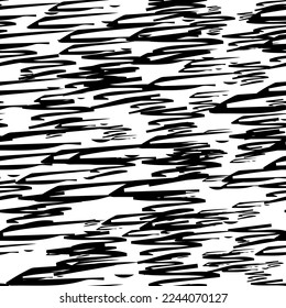 Seamless pattern with black pencil brushstrokes in abstract shapes on white background. Vector illustration