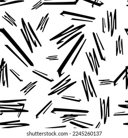 Seamless pattern with black pencil brushstrokes in abstract shapes on white background. Vector illustration