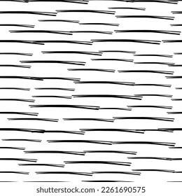 Seamless pattern with black pencil brushstrokes in abstract shapes on white background. Vector illustration