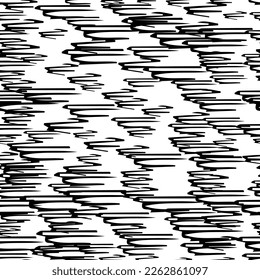 Seamless pattern with black pencil brushstrokes in abstract shapes on white background. Vector illustration