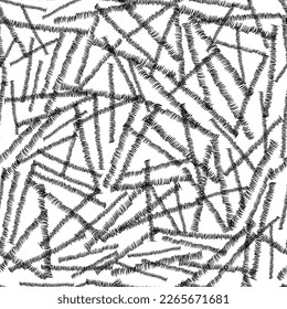 Seamless pattern with black pencil brushstrokes in abstract shapes on white background. Vector illustration