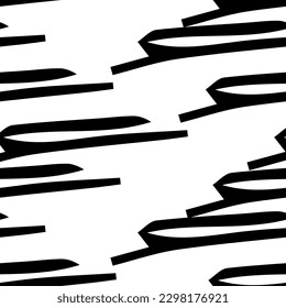 Seamless pattern with black pencil brushstrokes in abstract shapes on white background. Vector illustration