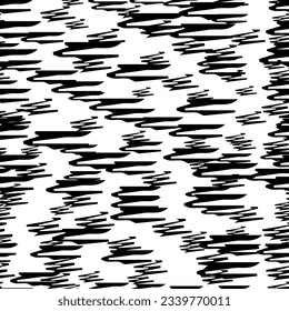 Seamless pattern with black pencil brushstrokes in abstract shapes on white background. Vector illustration