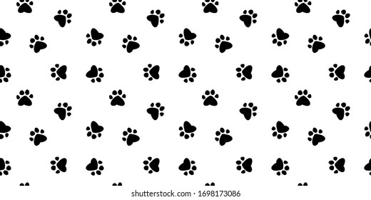 Seamless pattern of black pet paw silhouette print. Abstract animal wallpaper and fabric design and decor. Illustration isolated on white background. Vector